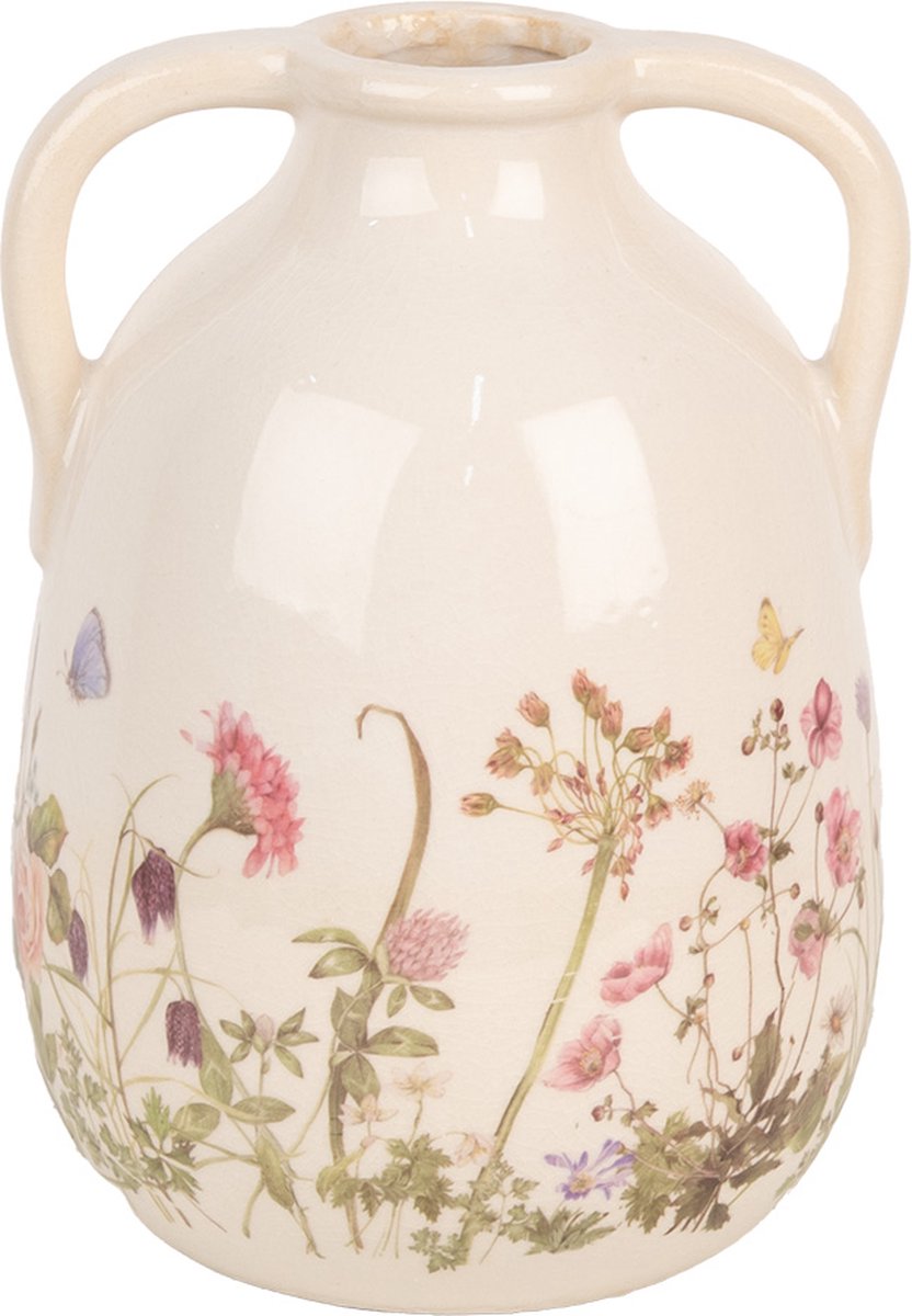 Vaas Ø 16x22 cm Beige Roze Keramiek Bloemen