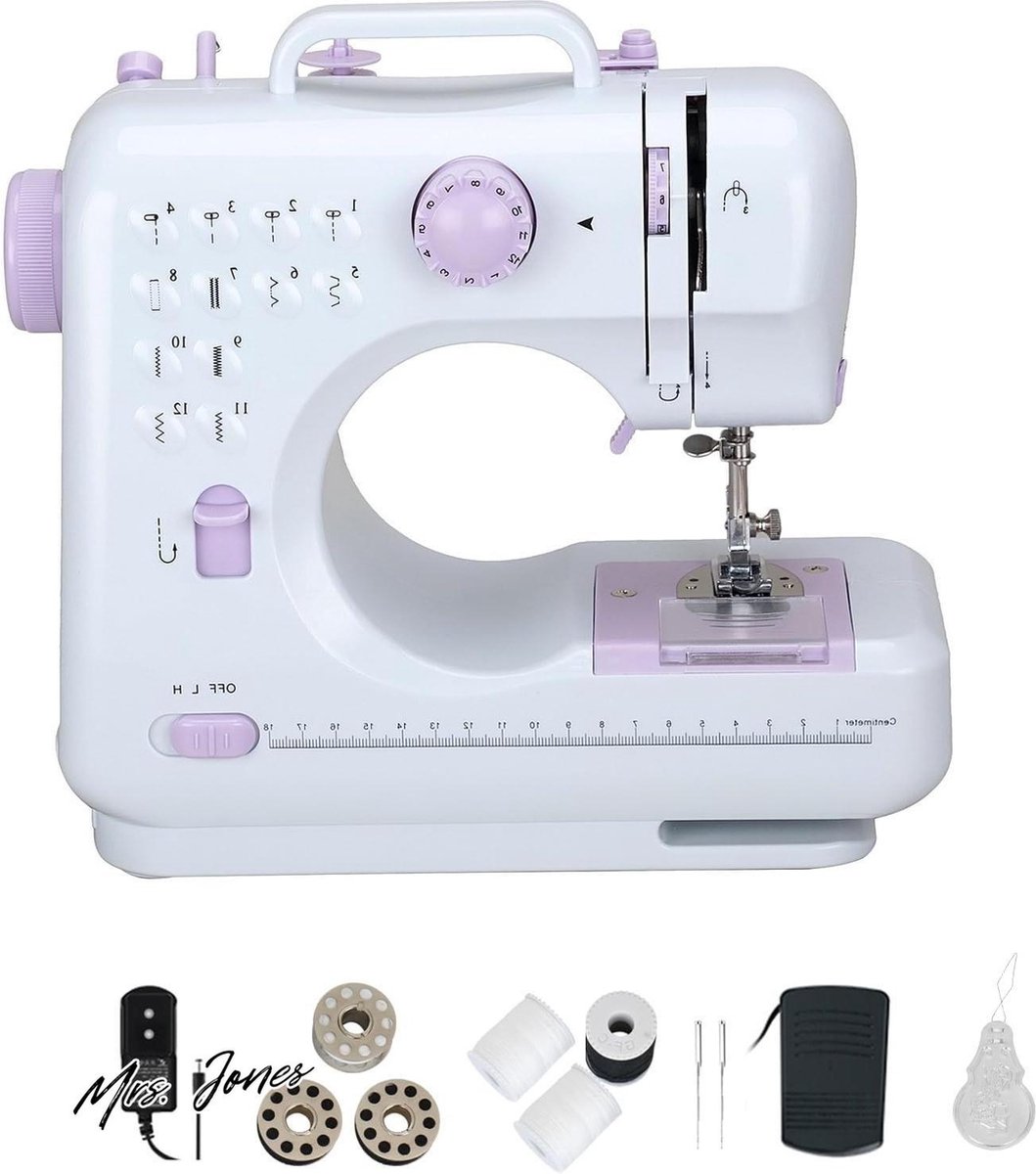 Mrs. Jones Mini naaimachine voor beginners 12 steken huishouden dubbele draad multifunctionele naaimachine voor kinderen EU 220 V. .