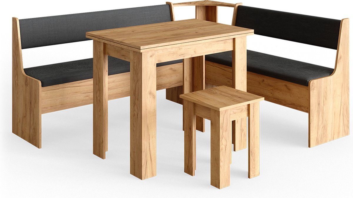 Vicco Roman Hoekbank set – 180 x 150 cm met tafel Krachtige eik goud Goudkleurig Eiken