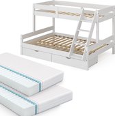 Vitalispa Lit superposé Everest, Wit, 140x200 / 90x200 cm avec 2 matelas et 2 tiroirs