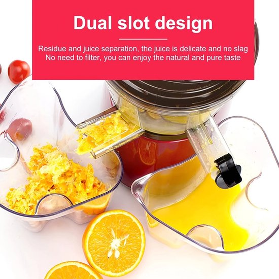 Slow Juicer - Cold Press - Slow Juicer - Slow Masticating Juicer Machine - Cold Press juicer - Raw Juicer voor sinaasappel, appel, citrusvruchten - Rood — afbeelding 2