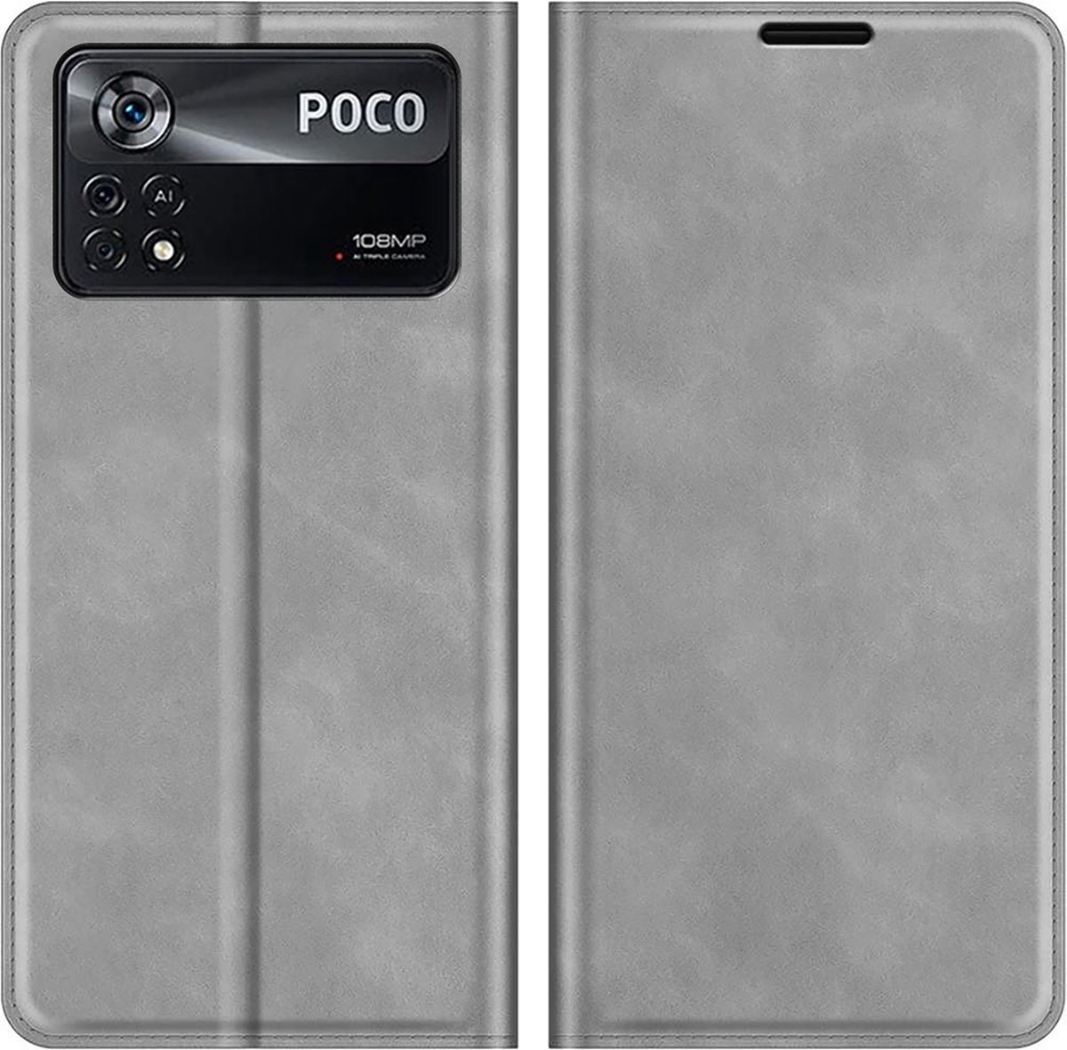 Cazy hoesje geschikt voor Poco X4 Pro - Hoesje met Pasjeshouder - Luxe Book Case - Grijs