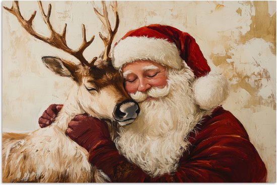 Poster 30x20 cm - Kerstman - Rendier - Kerst - Christmas - Posters - Kamer decoratie - Wanddecoratie woonkamer - Kerstdecoratie voor binnen - Kerstversiering - Kerstmis versiering in huis - Kerstaccessoires