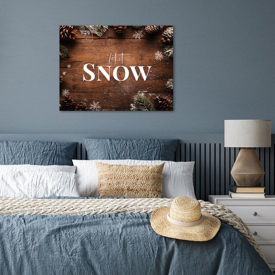 Poster 80x60 cm - Sneeuw - Houtlook - Quote - Let it snow - Posters - Kamer decoratie - Wanddecoratie woonkamer - Muurdecoratie slaapkamer