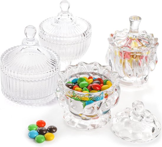 Foto: Set van 4 glazen snoepschalen met deksel decoratieve snoepschalen voor koekjes snoep en meer