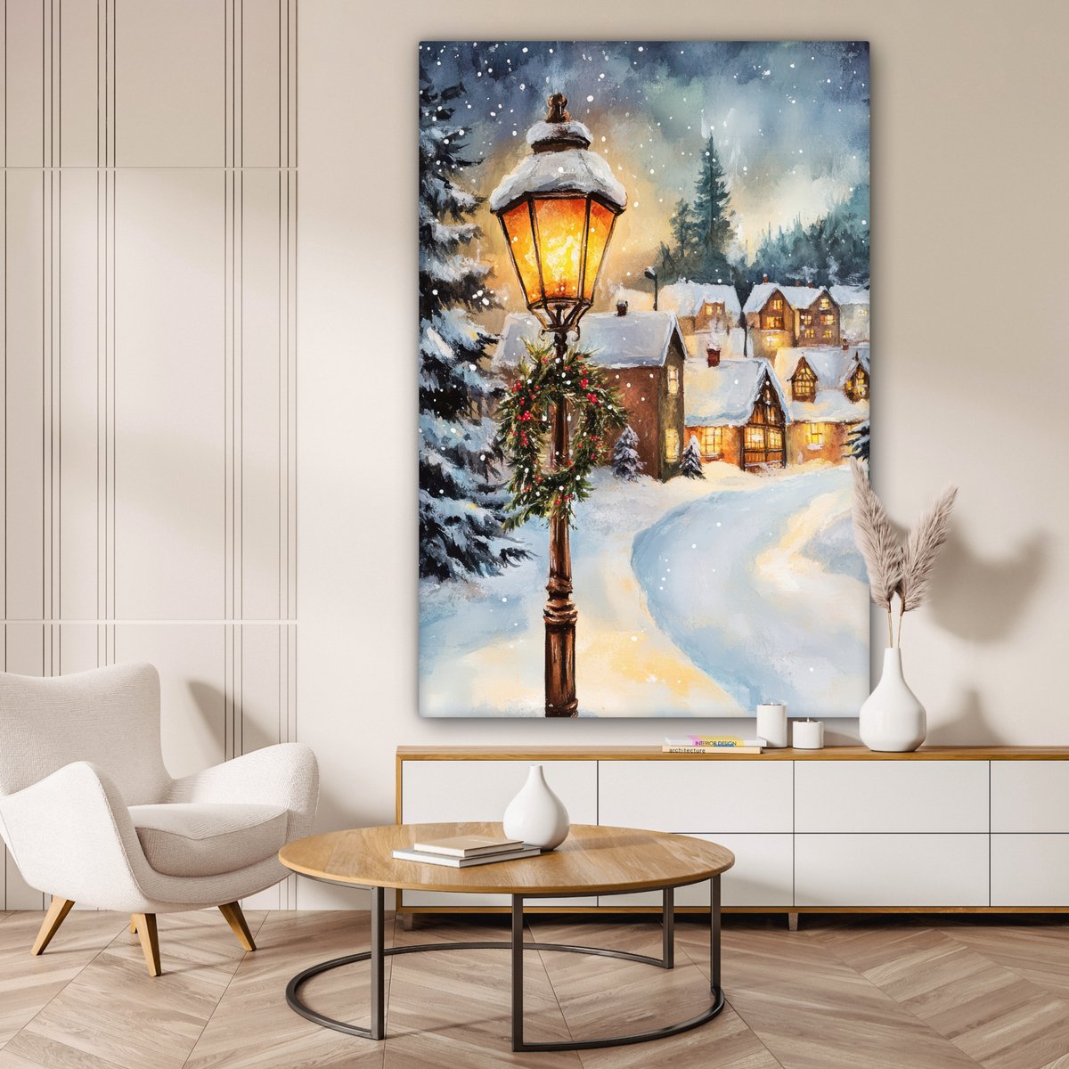 Canvas schilderij 120x180 cm - Wanddecoratie Kerstdorp - Huizen - Sneeuw - Kerst - Muurdecoratie woonkamer - Slaapkamer decoratie - Kamer accessoires - Schilderijen op canvas - Kerstdecoratie voor binnen - Kerstversiering - Kerstmis versiering – foto 2