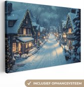Canvas schilderij 150x100 cm - Wanddecoratie Kerstdorp - Kerst - Sneeuw - Winter - Muurdecoratie woonkamer - Slaapkamer decoratie - Kamer accessoires - Schilderijen op canvas - Kerstdecoratie voor binnen - Kerstversiering - Kerstmis versiering