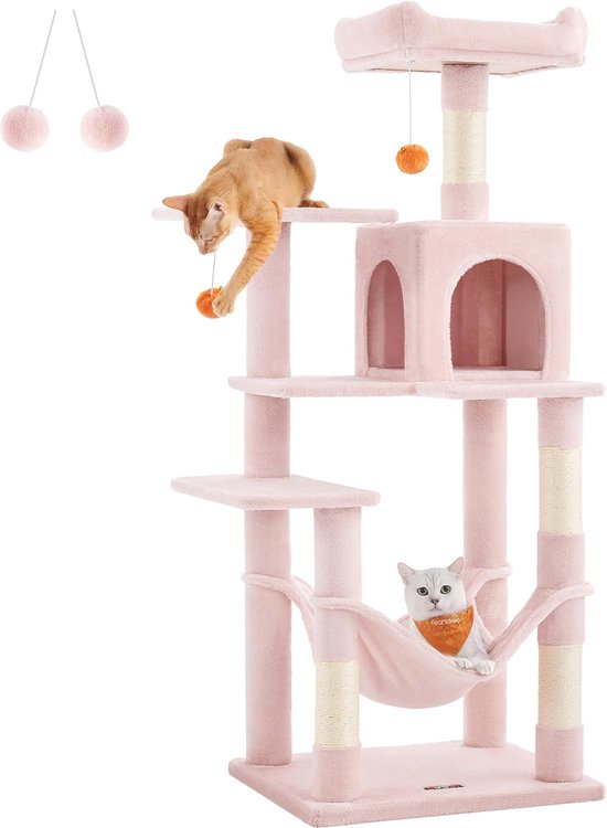Outentin Krabpaal voor katten, met kleine kattenloopfiets van hout, massieve en stabiele kattenboom, robuuste middelgrote klimboom
