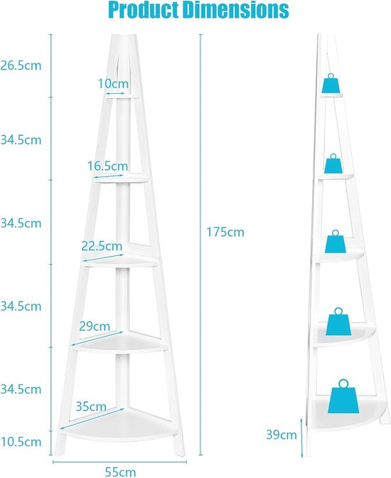 L-vormige Industriële Ladder Boekenkast met 5 Planken in retro bruin. Deze vrijstaande