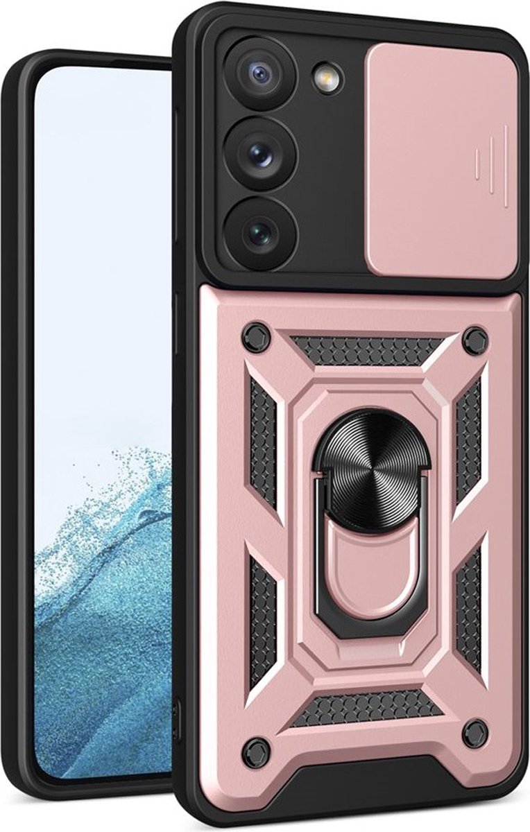 MobyDefend Hoesje - Geschikt voor Samsung Galaxy S23 - Pantsercase Met Draaibare Ring - Rosé