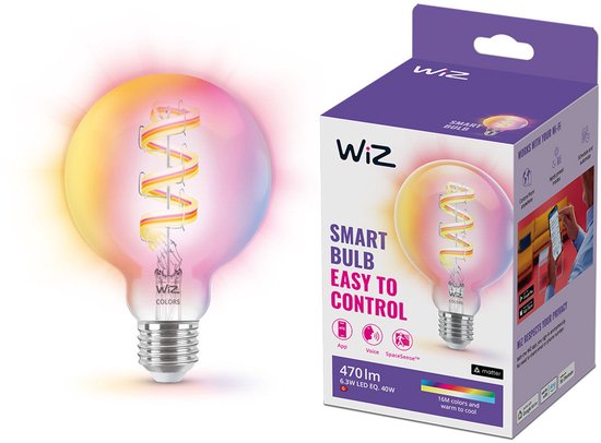 WiZ Connected WiZ Globe Filament - Wit en Gekleurd Licht - E27 - Transparant