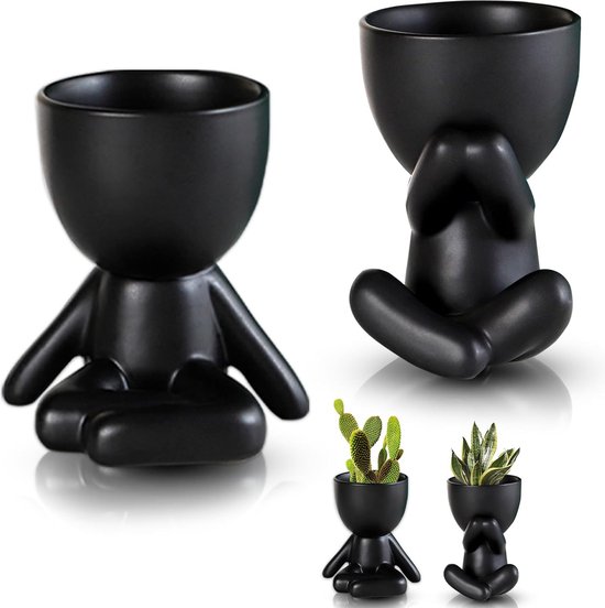 Cartoon kat vormige keramische succulente plantenbak, schattige dier vormige bloempotten, mini cactus pot met afvoergat voor tuin Home Office decor-Slapende kat 17x10cm (7x4inch
