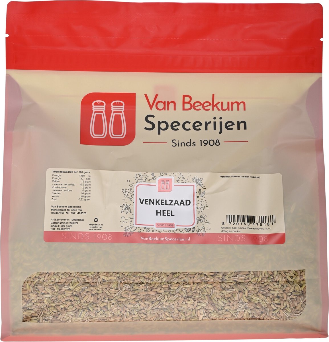 Goedkoopste Van Beekum Specerijen - Venkelzaad Heel - 900 gram (hersluitbare stazak