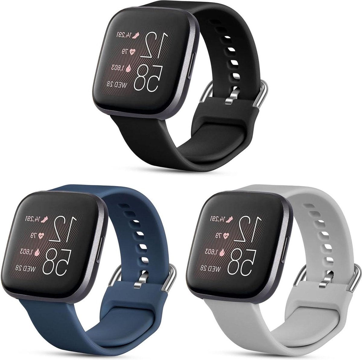Verstelbare reservearmband zachte sportbanden voor dames en heren Large - Compatibel metFitbit Versa 3 Versa 4 Sense 2 Versa 2 Versa Versa Lite Versa SE .