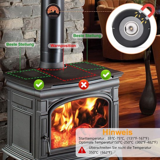 Kachelventilator Zonder Stroom, Stille Met Thermometer Bladeren Kachelventilator Ventilator Voor Kachel Warmteaangedreven Houtkachel 1424940464