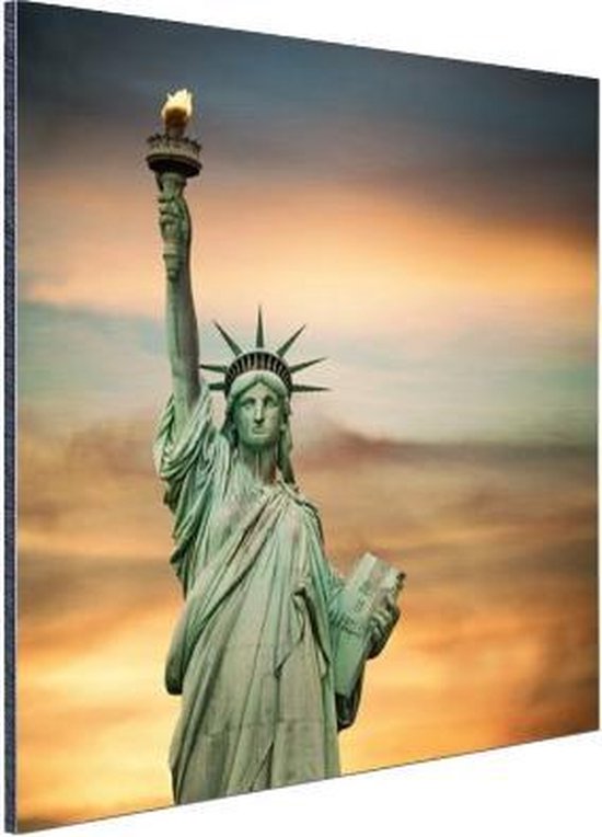 Statue de la Liberté coucher de soleil Aluminium 50x50 cm - Tirage photo sur Aluminium (décoration murale métal)