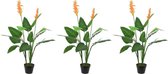 3x Groene Strelitzia/paradijsvogel kunstplanten 110 cm in zwarte pot - Kunstplanten/nepplanten