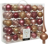 Decoris kerstballen 60x kunststof 6-7 cm- met matte piek - roze-bruin