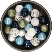 Kerstballen 37x stuks - wit/groen/zilver/blauw - 6cm - kunststof