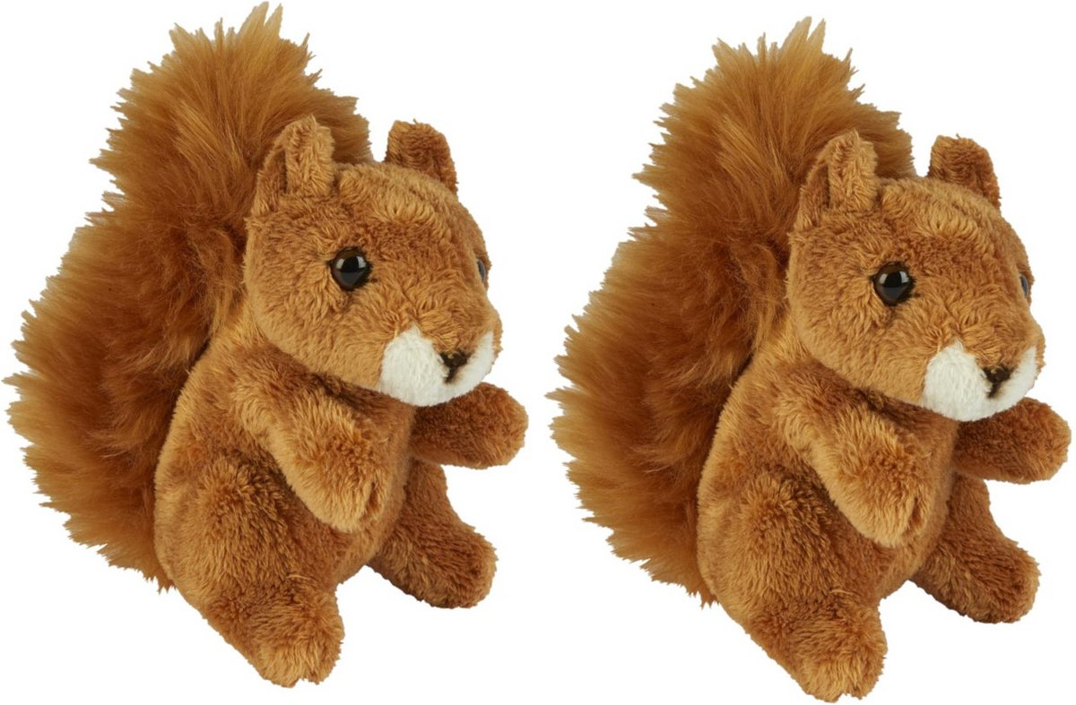 Ravensden Pluche knuffel dier - 2x stuks - Rode Eekhoorn - 15 cm - Speelgoed eekhoorns knuffels