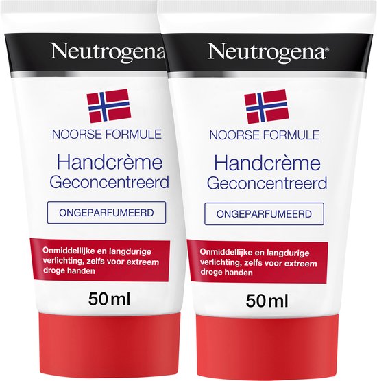 Neutrogena handcrème ongeparfumeerd, Noorse formule, voedende en beschermende crème voor droge en beschadigde handen, 2 x 50 ml