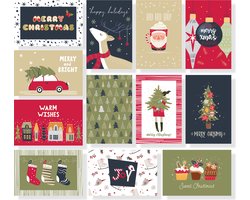 Partizzle 48x Leuke Kerstkaarten met Enveloppen Set - Luxe Wenskaarten Versturen - Ansichtkaarten Kerst 2024 - 15x10 cm