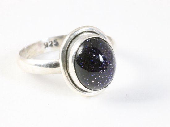 Fijne zilveren ring met blauwe zonnesteen - maat 18
