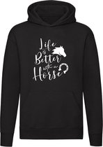 Life is better with a horse | Hoodie | paard | dier | dierendag | manege | pony | Unisex | Trui | Sweater | Capuchon | Zwart