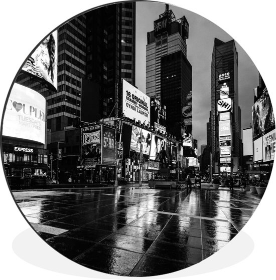 WallCircle - Wandcirkel - Muurcirkel - Zwart en witte vierkant van Times Square - Aluminium - Dibond - ⌀ 90 cm - Binnen en Buiten