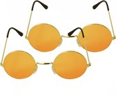 Flower power - oranje - set van 2 - zonnebrillen - ronde glazen - hippie - feest