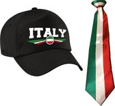 Italie supporter set - 1x baseballcap en 1x vlag stropdas
