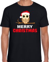 Bellatio Decorations leuk dieren Kerst t-shirt Christmas uil - heren - zwart M