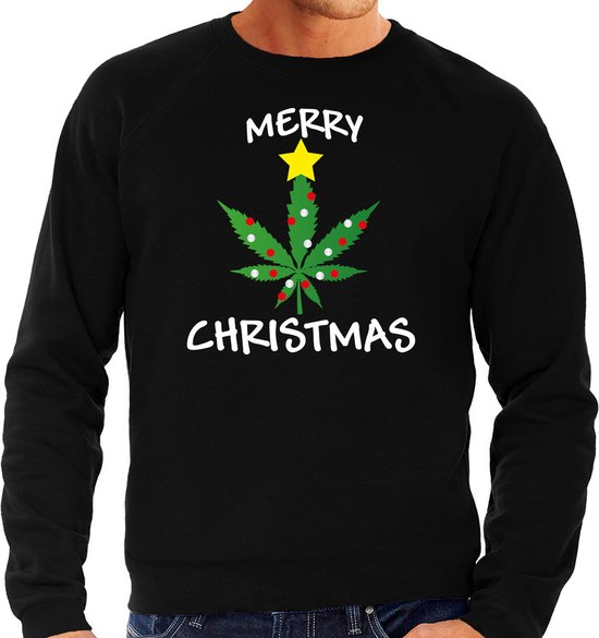 Bellatio Decorations Wrong Humour Christmas pull weed Noël - pull noir - XL pour homme
