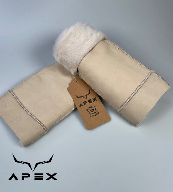 Gloves Apex - Gants sans doigts en cuir pour homme - Cuir de mouton 100% de haute qualité - Wit - Hiver - Extra chaud - Taille L