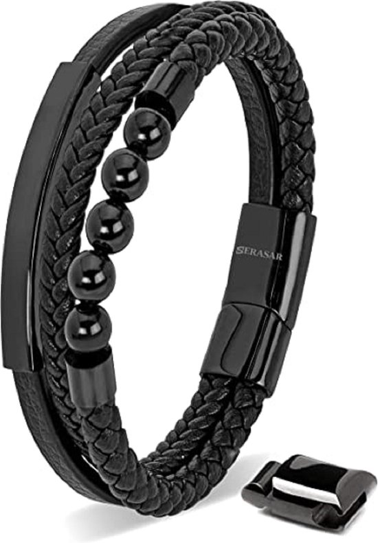 SERASAR Magnetische Armbanden voor Mannen [Pearl] - Zwart 23cm - Cadeau-Idee Vriend