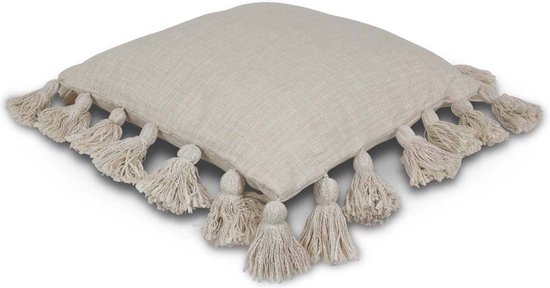 Sierkussen à Pompons Tissé Main Blanc Ivoire