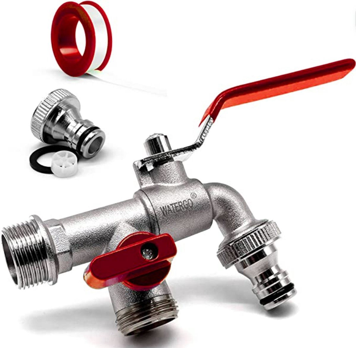 Watergo WATERGO Premium Dubbele Uitloopkraan 3/4 Inch Rood / Dubbele Messing ...