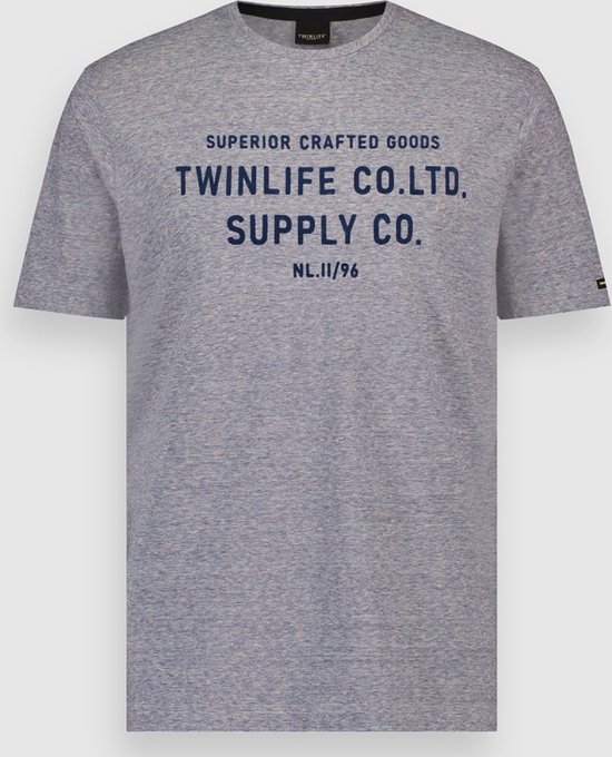 Twinlife Heren T. Crew Injection Naps - T-Shirts - Ademend - Duurzaam - Blauw Grijs - S