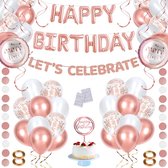 Partizzle Verjaardag Feest Versiering Pakket - Happy Birthday Slinger - Sweet 16 - 18 en 21 Jaar - Taarttopper - Roze Ballonnen Decoratie - Rose Goud en Wit