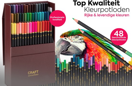 Professionele kleurpotloden in luxe opbergdoos - 48 stuks |Kleurpotloden voor volwassenen - Craft Sensations