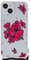 Anti Shock hybrid Case Geschikt voor iPhone 14 Plus Telefoon Hoesje met doorzichtige rand Blossom Red