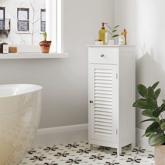 VASAGLE bathroom cabinet bathroom cabinet bedside shelf storage for bathroom made of wood with drawer slat door white 32 x 87 x 30 cm (W x H x D