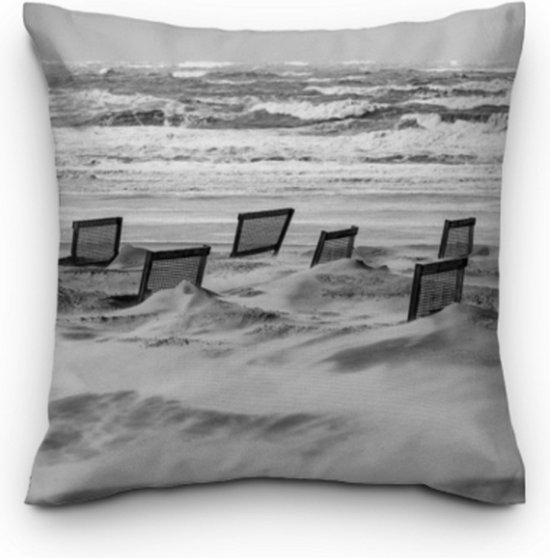 Coussins décoratifs - Oreillers de salon - 40x40 cm - Photo Zwart et blanc tempête en mer - Souvenirs de la mer