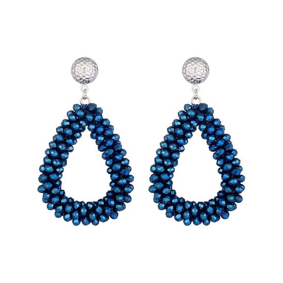 Tibri 523 - Boucles d'oreilles pendantes - Boucles d'oreilles bleues - Boucles d'oreilles pour femmes - Grandes boucles d'oreilles - Boucles d'oreilles longues - Boucles d'oreilles Perles - Blauw métallique