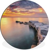 Chemin de pierre vers le mur de la mer cercle aluminium ⌀ 60 cm - impression photo sur cercle mural / cercle vivant / cercle de jardin (décoration murale)