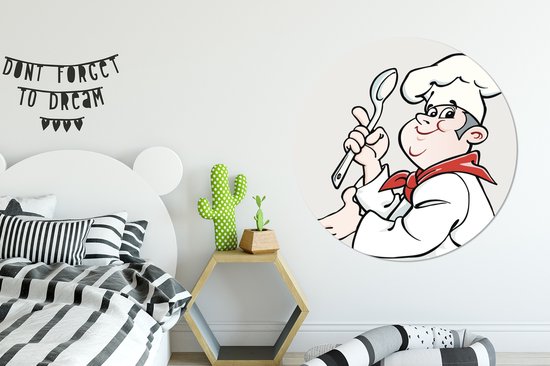 Une illustration d'un cuisinier avec une cuillère. Cercle mural aluminium ⌀ 140 cm