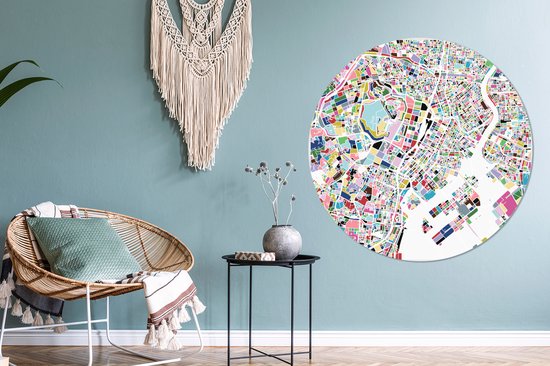 WallCircle - Wandcirkel - Muurcirkel - Illustratie van een kleurrijke kaart van Tokyo - Aluminium - Dibond - ⌀ 140 cm - Binnen en Buiten