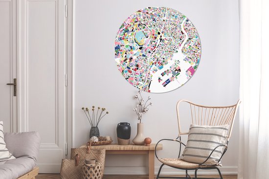 WallCircle - Wandcirkel - Muurcirkel - Illustratie van een kleurrijke kaart van Tokyo - Aluminium - Dibond - ⌀ 140 cm - Binnen en Buiten