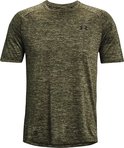 Groen gemêleerd Under Armour sportshirt met korte mouwen, een ronde hals en het Under Armour logo op de borst.