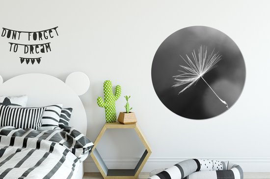Graine de pissenlit en cercle mural noir et blanc aluminium ⌀ 90 cm - impression photo sur cercle mural / cercle vivant / cercle de jardin (décoration murale)